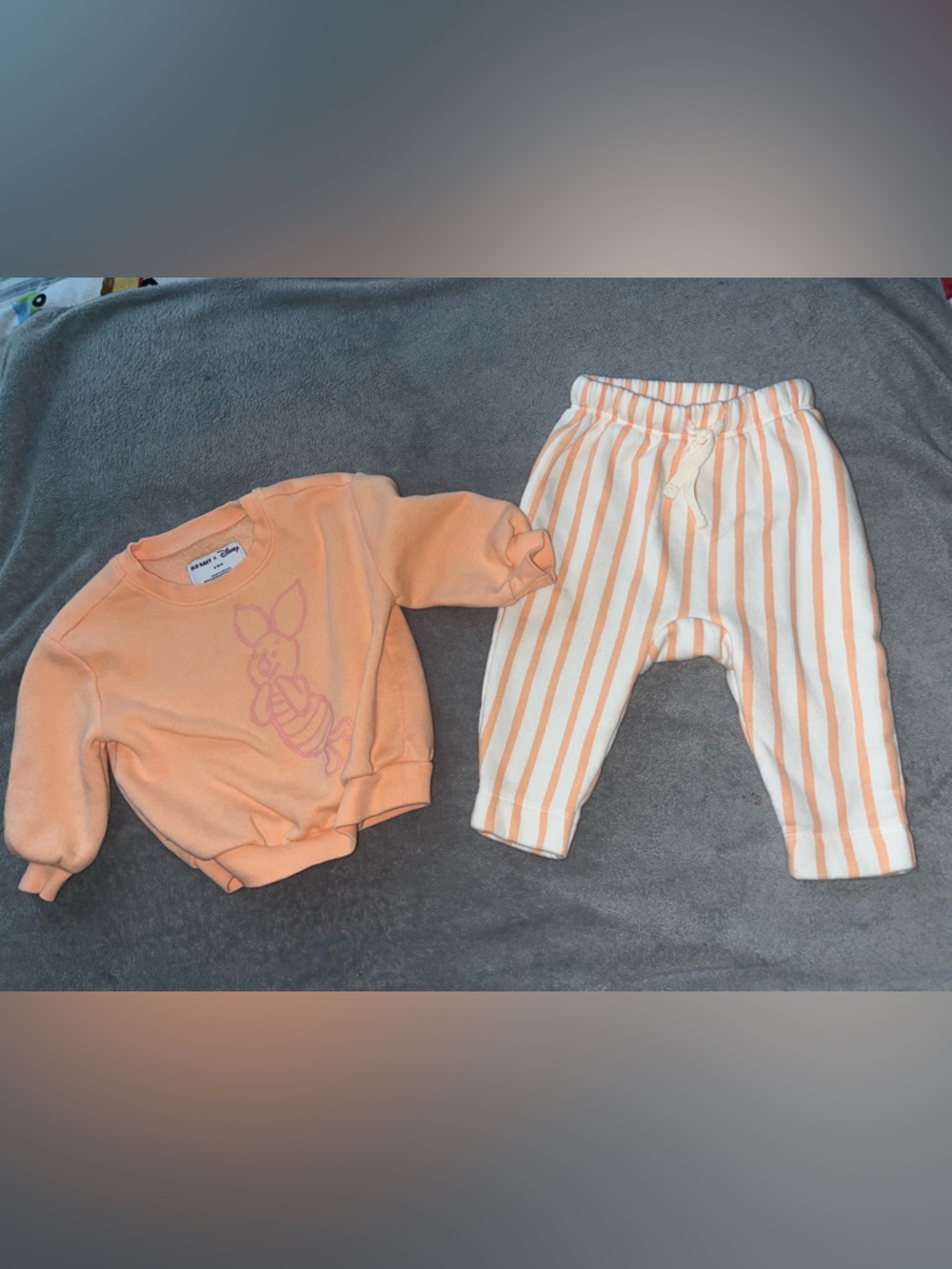 Old Navy Peach Bunny Sweatshirt and Peach-White Striped Joggers - Kids